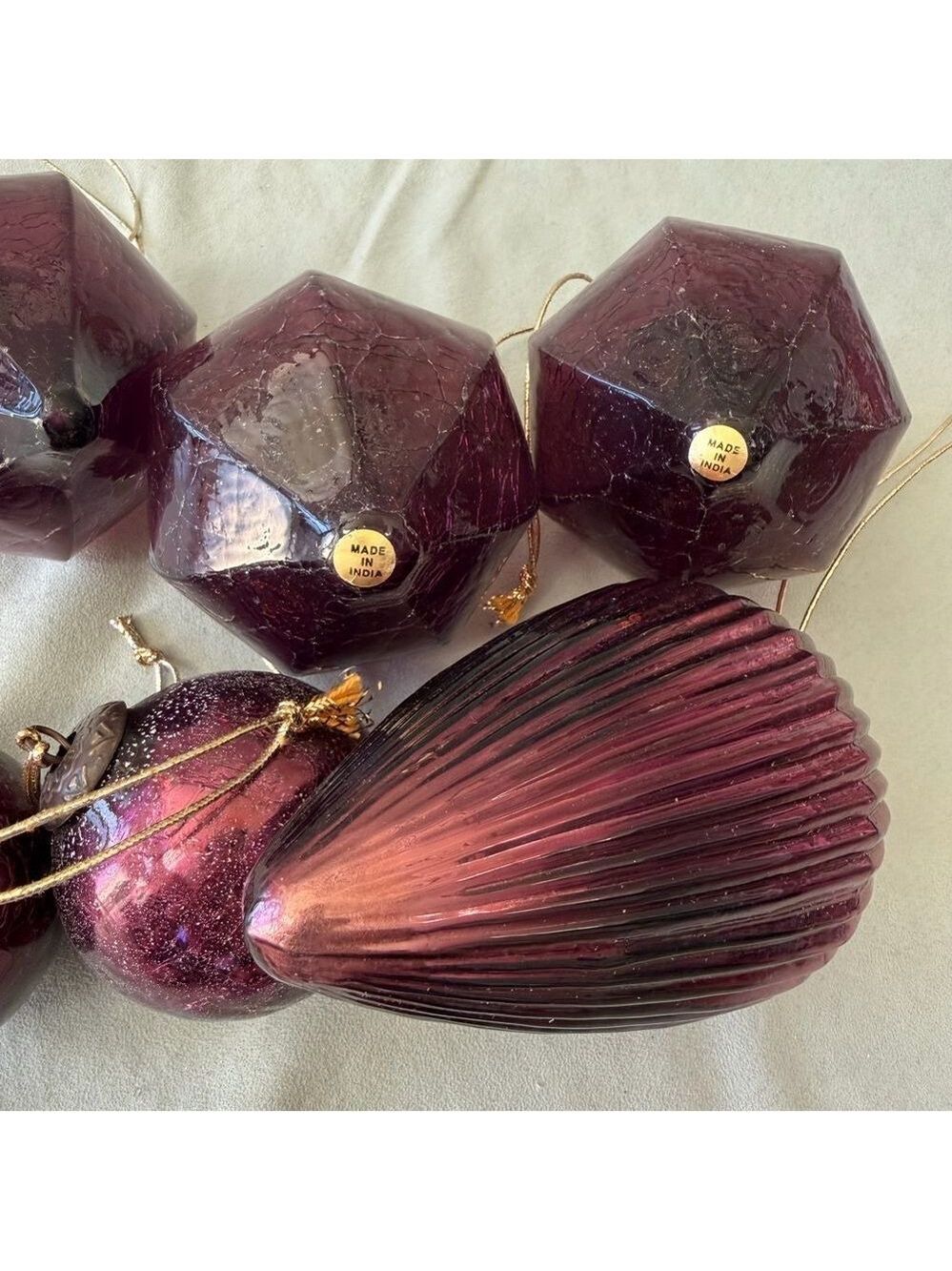 Purple Blown Glass Kugel Ball Christmas Ornament Set Of 6 - Picture 6 of 9